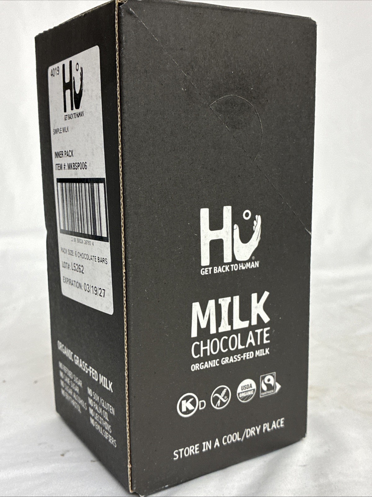 Hu Milk Chocolate Organic Grass Fed Milk 6 Bar Case No Refined Sugar Gluten Free