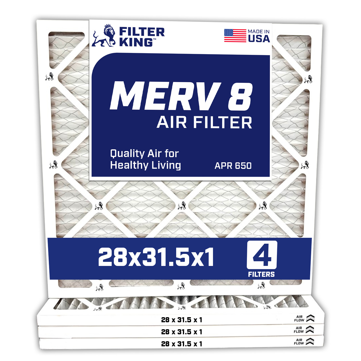 Filter King 28×31.5×1 Air Filter 4-PACK MERV 8 Actual Size 28 x 31.5 x .75″