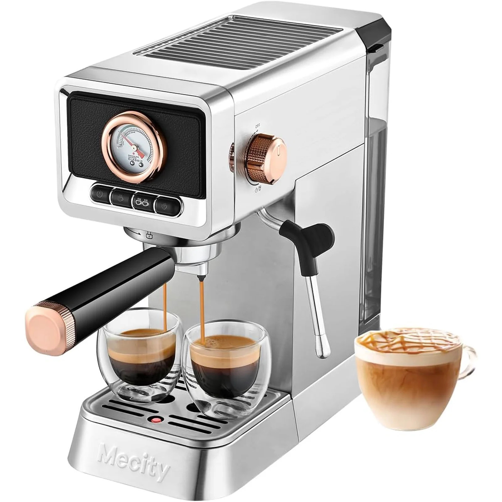 Mecity CM5203AY-UL 20 Bar Espresso Machine with Milk Frother Brushed Stainless