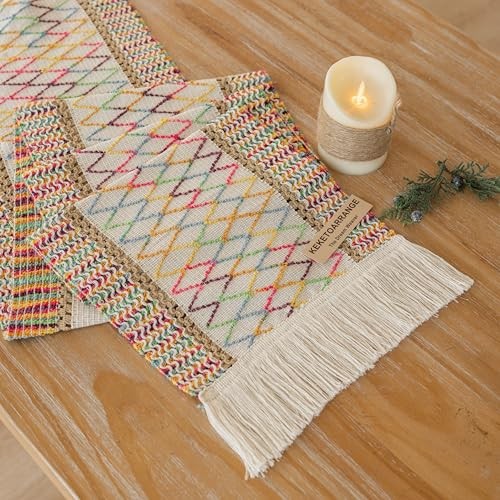 Boho Table Runner for Easter Decorations 12×48 Inches Farmhouse 48″L Colorful