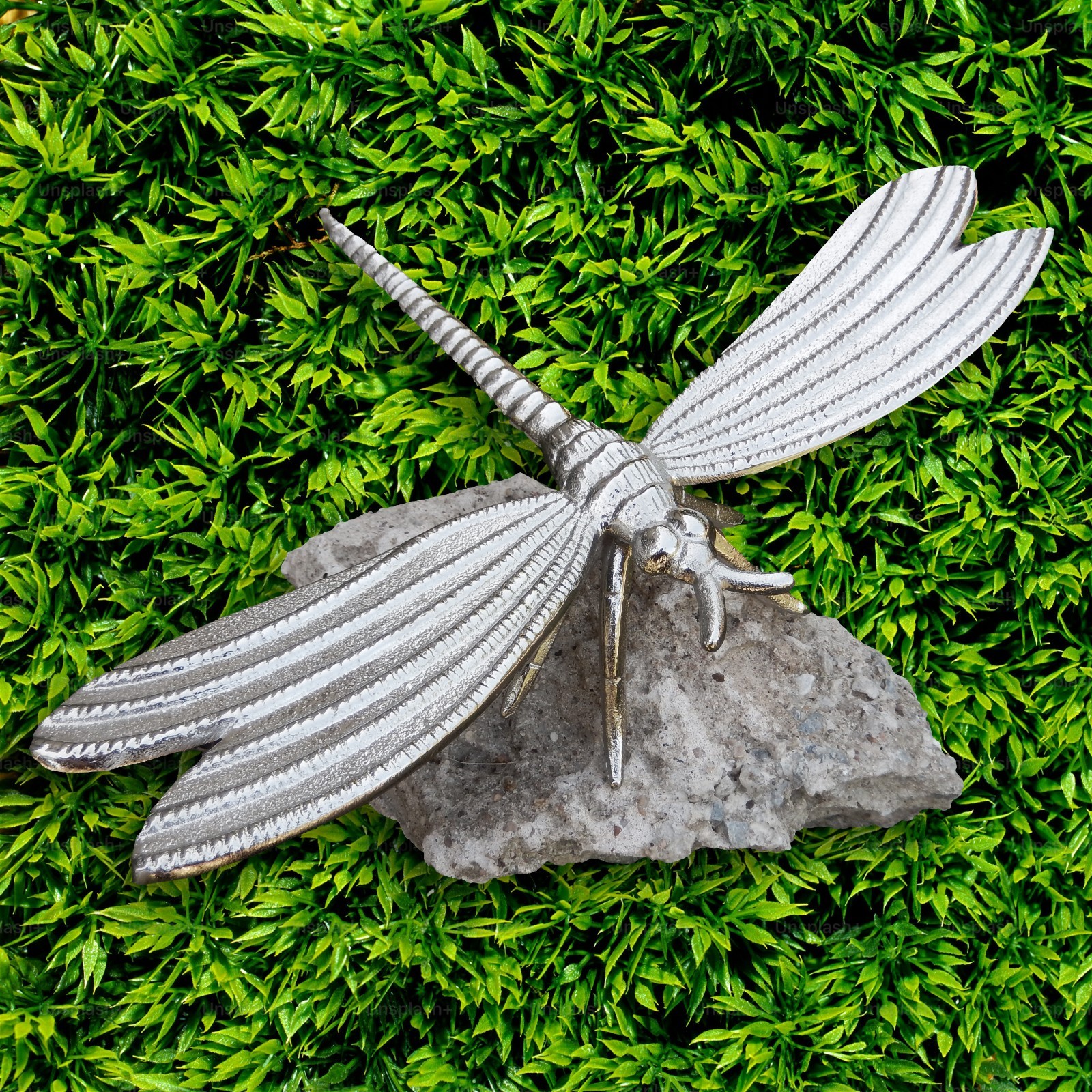 Large Cast Aluminum Dragonfly Figurine Shelf Sitter Garden Yard Decor 11.5 inch