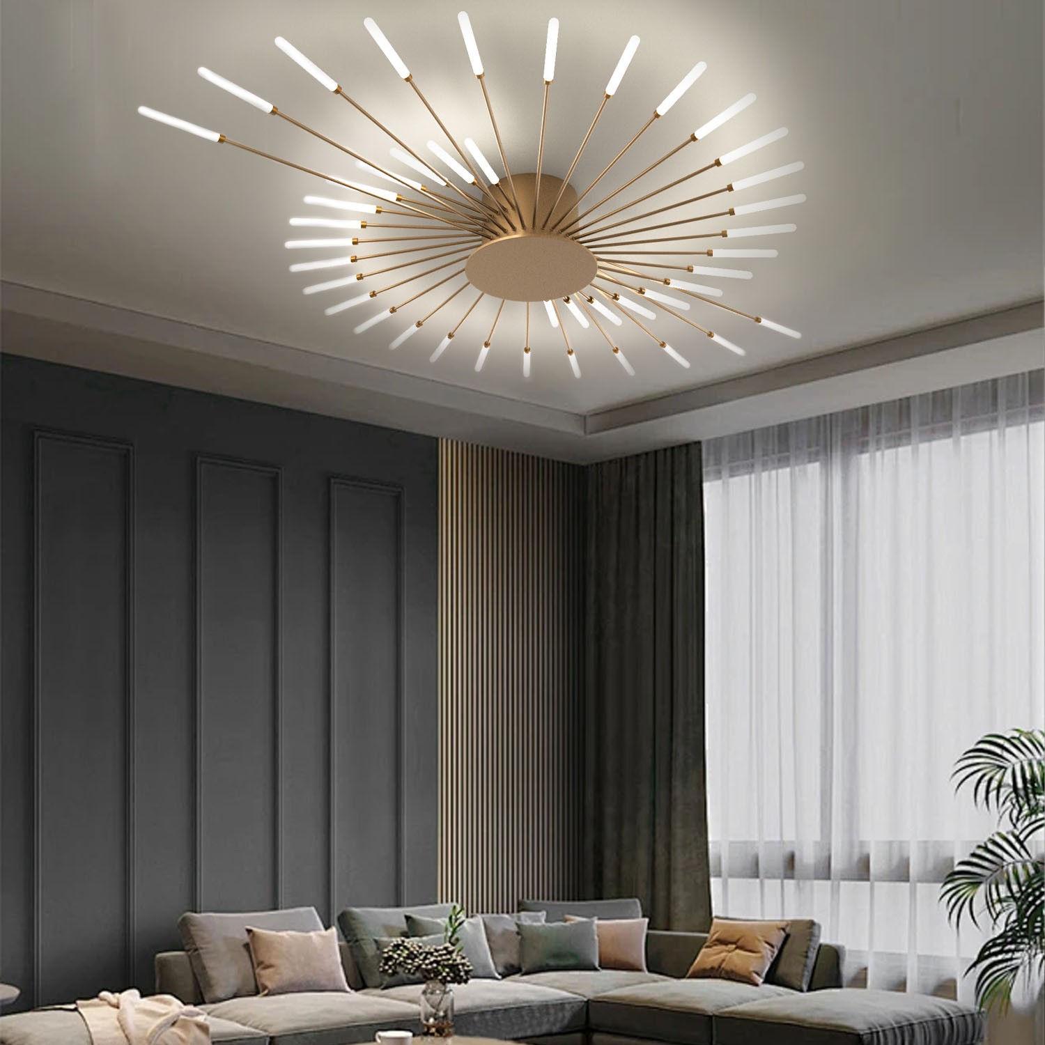 Gold Fireworks Luxury Ceiling Light LED Flush Mount Indoor Lamp for Dining Hall