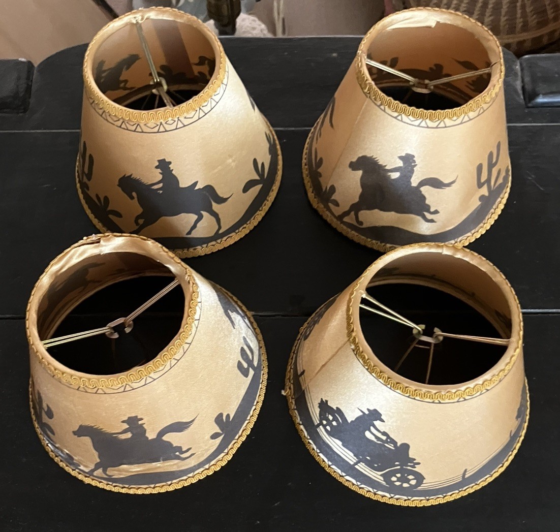 Vintage 4 Lamp Shade Set Western Cowboy Rustic country Motorcycle Biker Man Cave