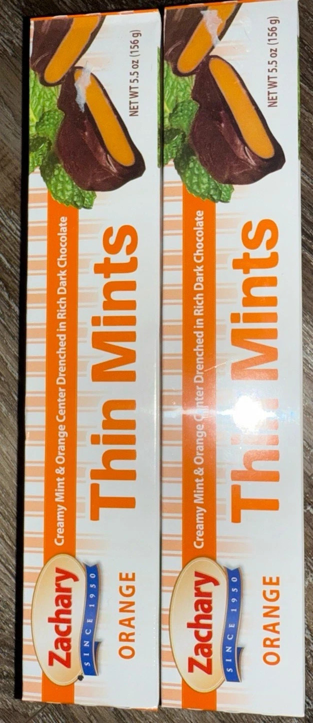 Zachary Orange Thin Mints Dark Chocolate 2-Boxes 5.5 Oz. Each ~ Exp. 02/14/2027