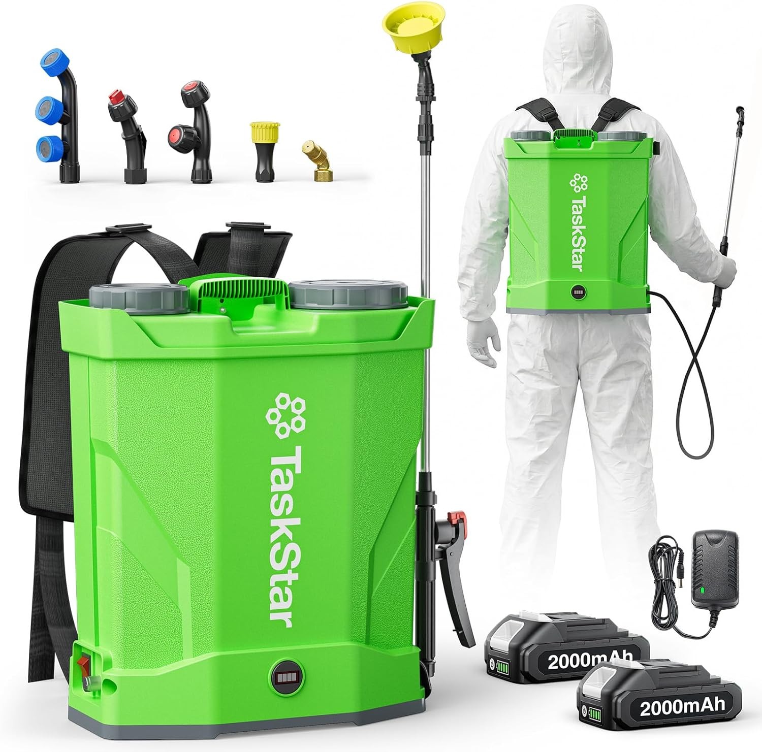 Taskstar Electric Backpack Sprayer 4-Gallon 2xBattery 6Nozzles 100PSI Adjustable