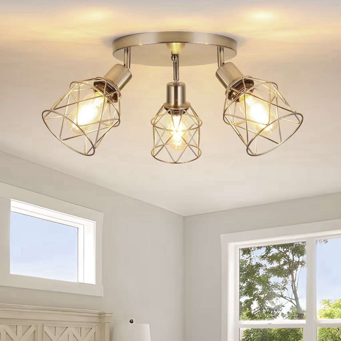 Brushed Nickel 3-Light Adjustable Ceiling Fixture Semi Flush Mount Kitchen Gold