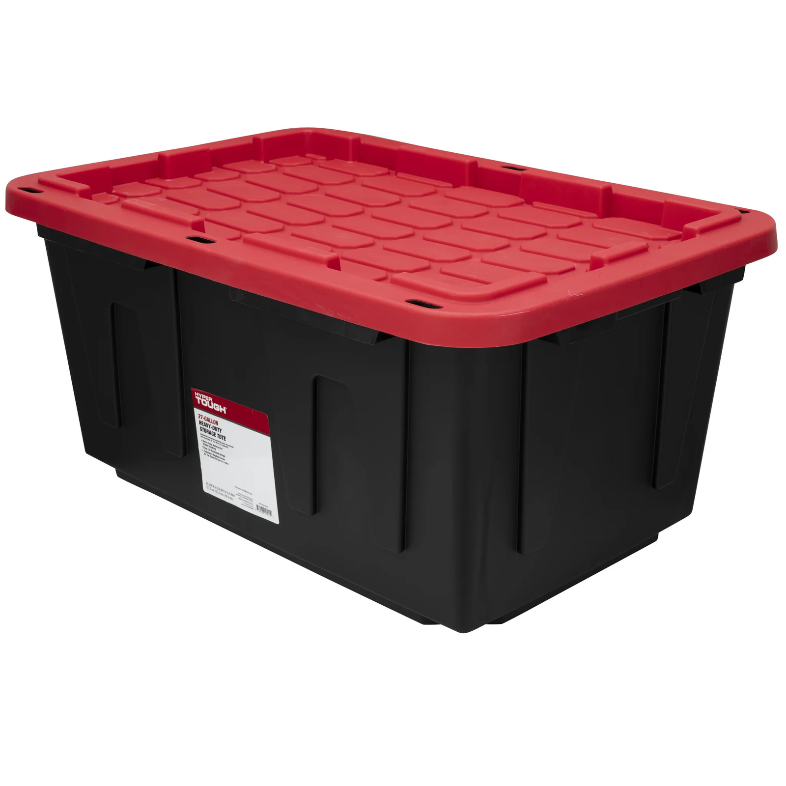 27-Gallon Plastic Storage Bin with Snap Lid, Black and Red