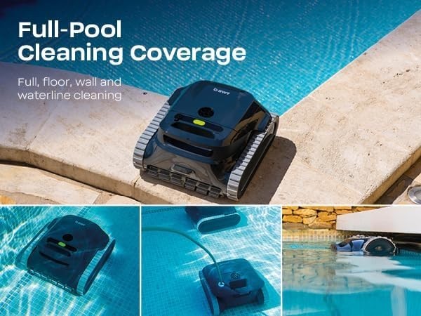 Cordless Smart Robotic Pool Cleaner 4,000 GPH Suction 3 Hour Runtime Waterline