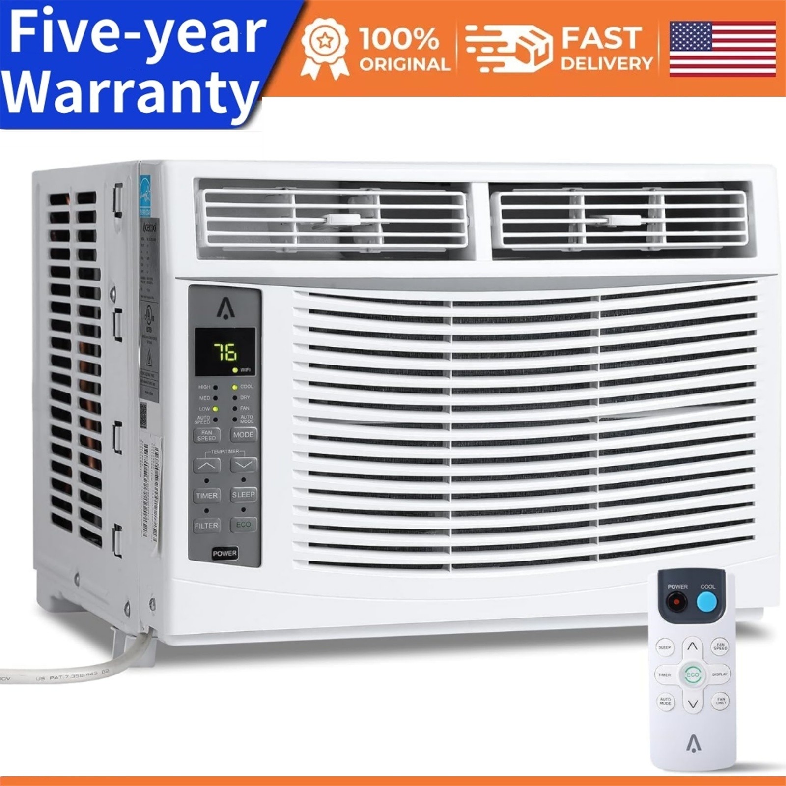6000 Btu Window-Mounted Air Conditioner Cools Up to 250 SqFt for Bedroom AC