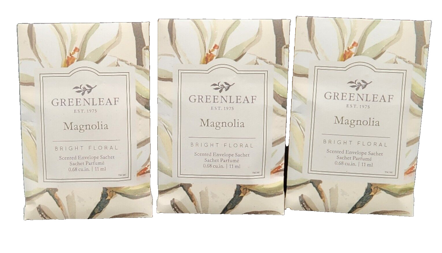 Greenleaf Mini Sachet Magnolia Bright Floral – Lot Of 3 ~ 0.68 cu in – New