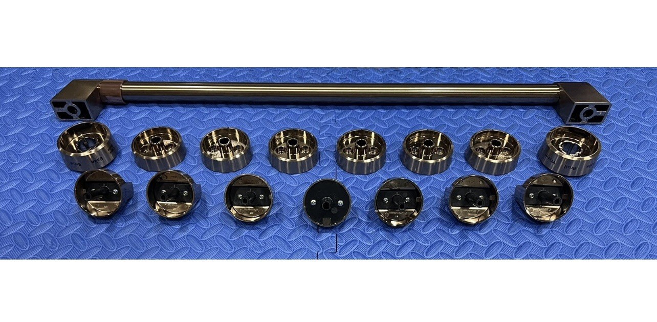 CAFE/GE BRUSHED BRONZE HANDLE/KNOB KIT @CXPR6HKPTBZ FOR PRO RANGES,C-pics & desc