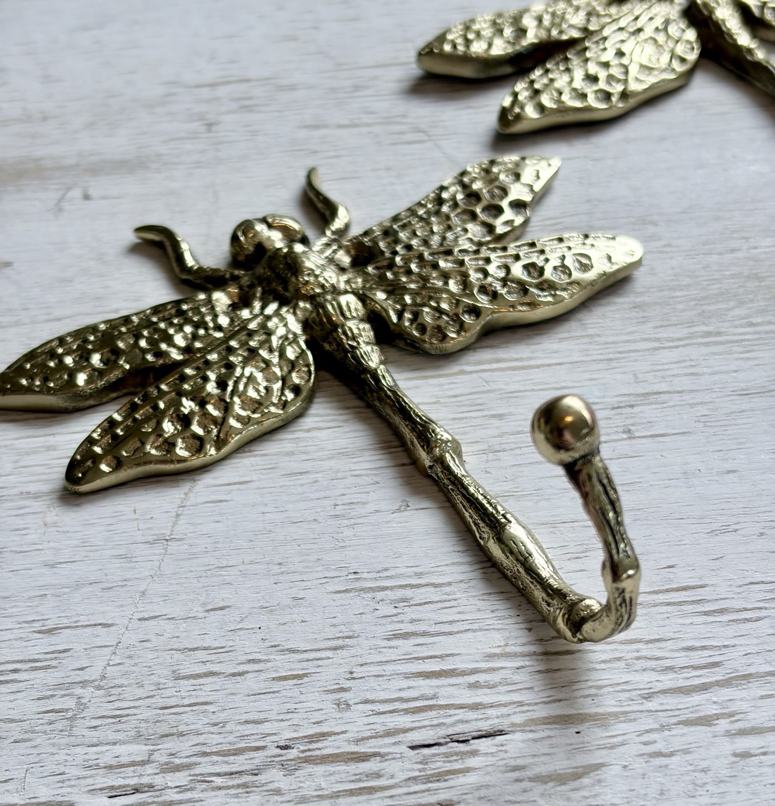 2 Solid Brass Dragonfly Wall Hooks Decorative Brass Towel Coat Purse Hanger Hook