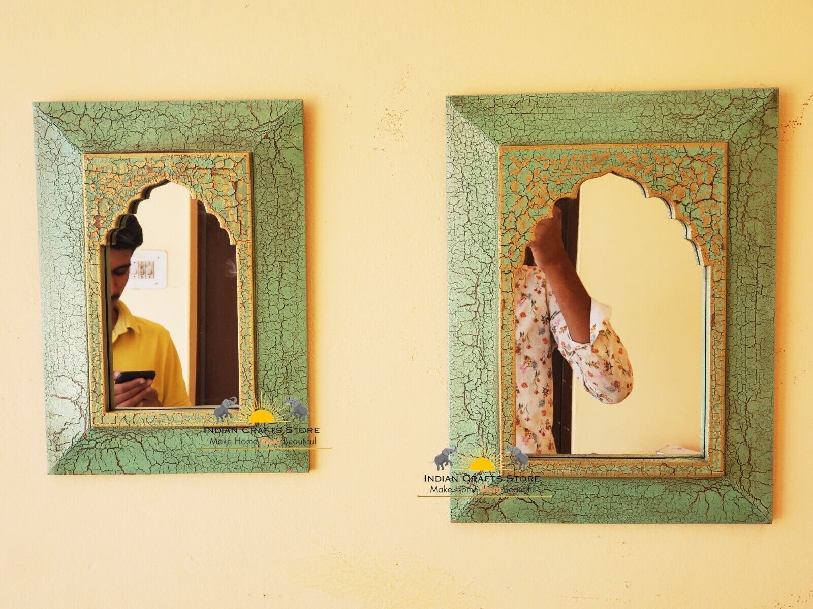Wooden Mirror Frame Unique Jharokha For Diwali Wall Decor With Distress Painting