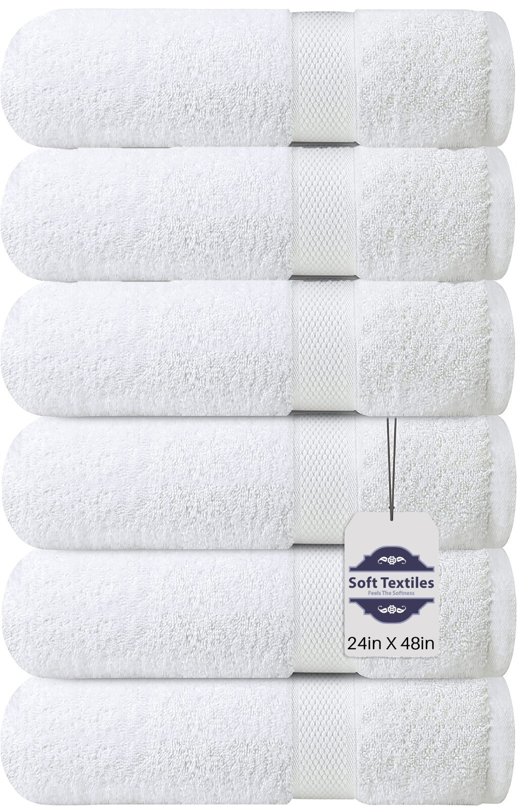 Soft Textiles Pack of 6 Cotton Bath Towels 24×48″ Pool Gym Towels