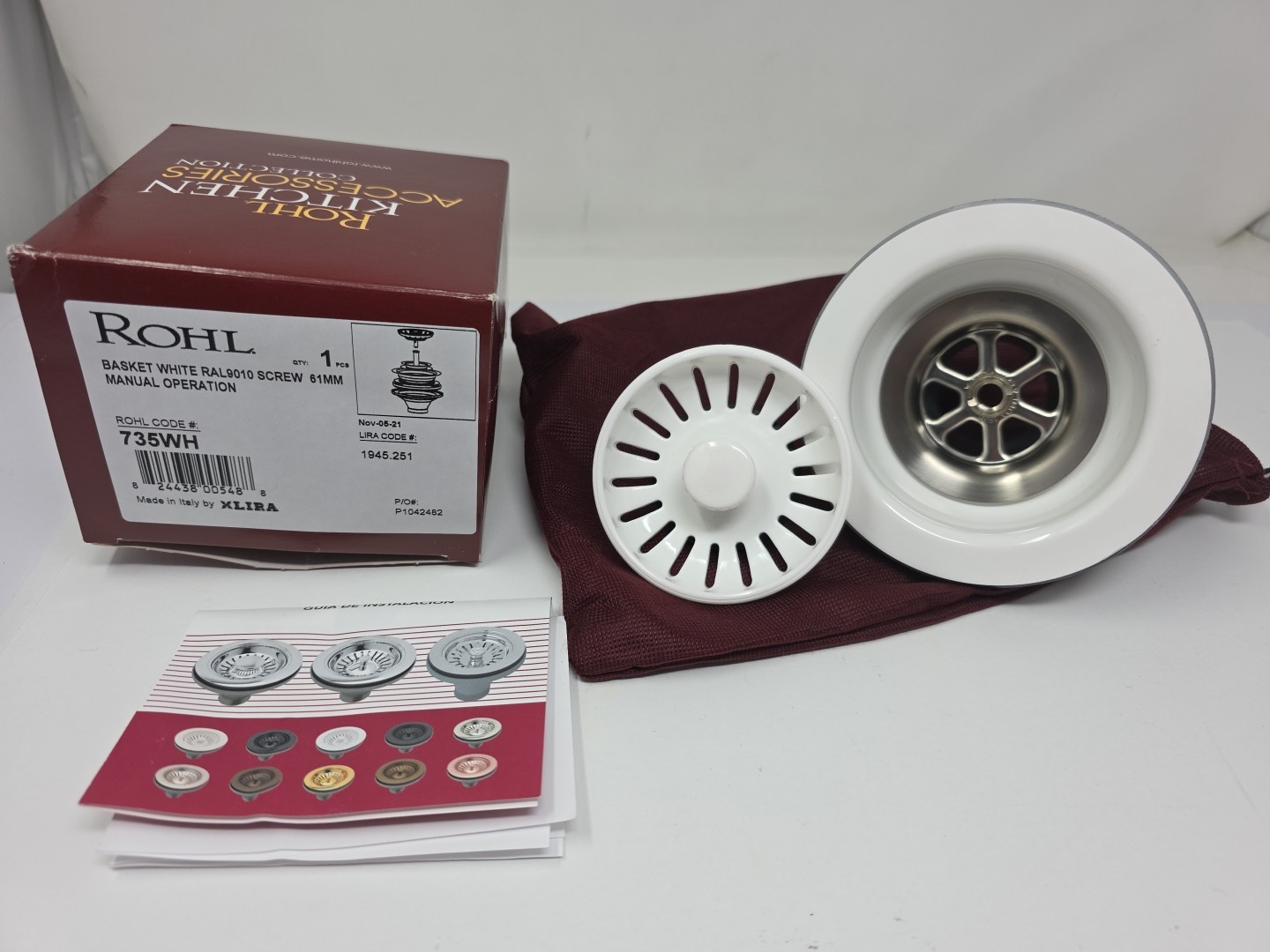 ROHL 735WH Basket White RaL9010 Screw 61mm Manual Operation Strainer #1945.251