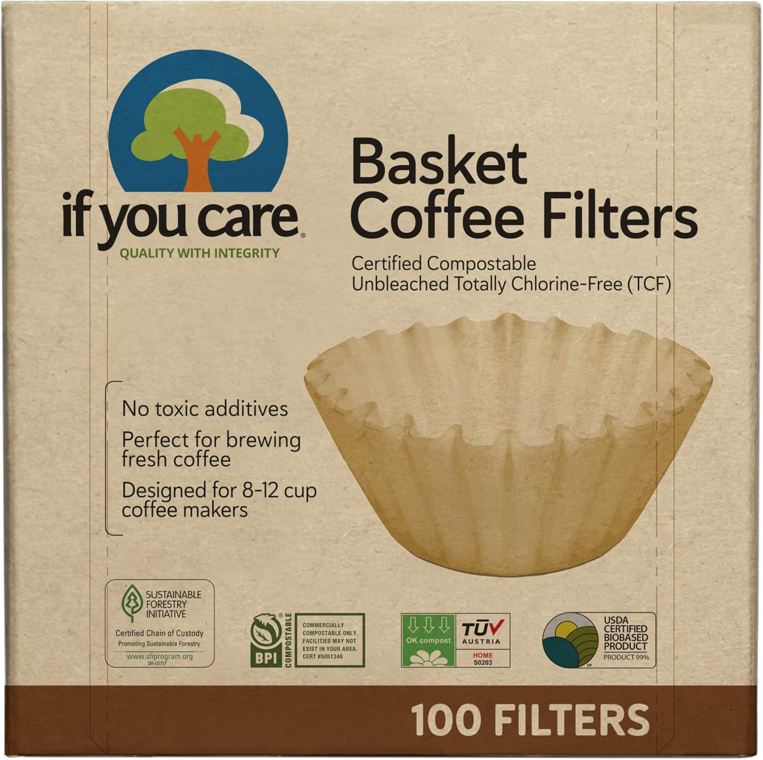 8-Inch Coffee Filters, 100 Count, 12 Packs – Eco-Friendly Choice