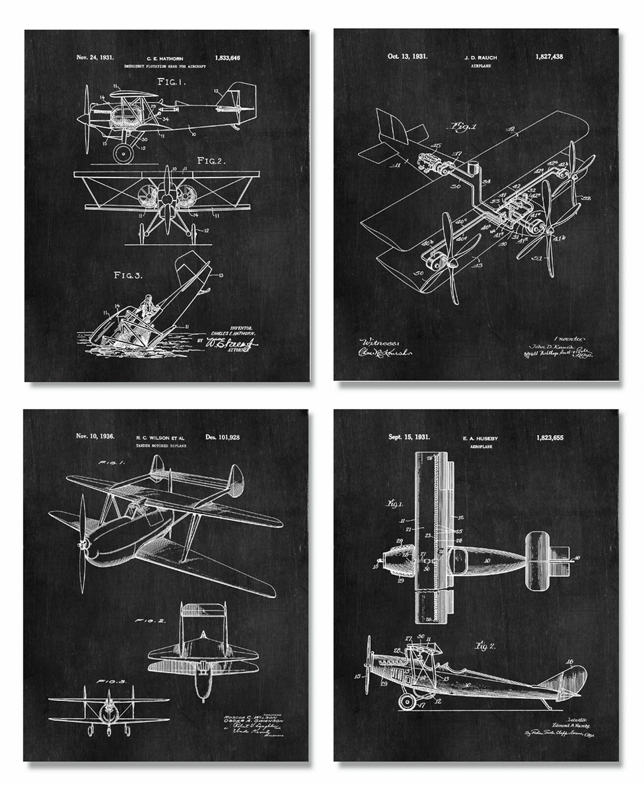 The Wright Brothers Airplane Biplane Prints -Set 4 (8×10) Aviation Pilot Gifts