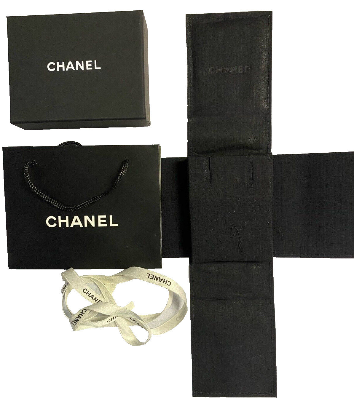 CHANEL Empty Large Earrings Complete Gift Box Set 3.60″ x 4.60″ x 1.45″ &Ribbon