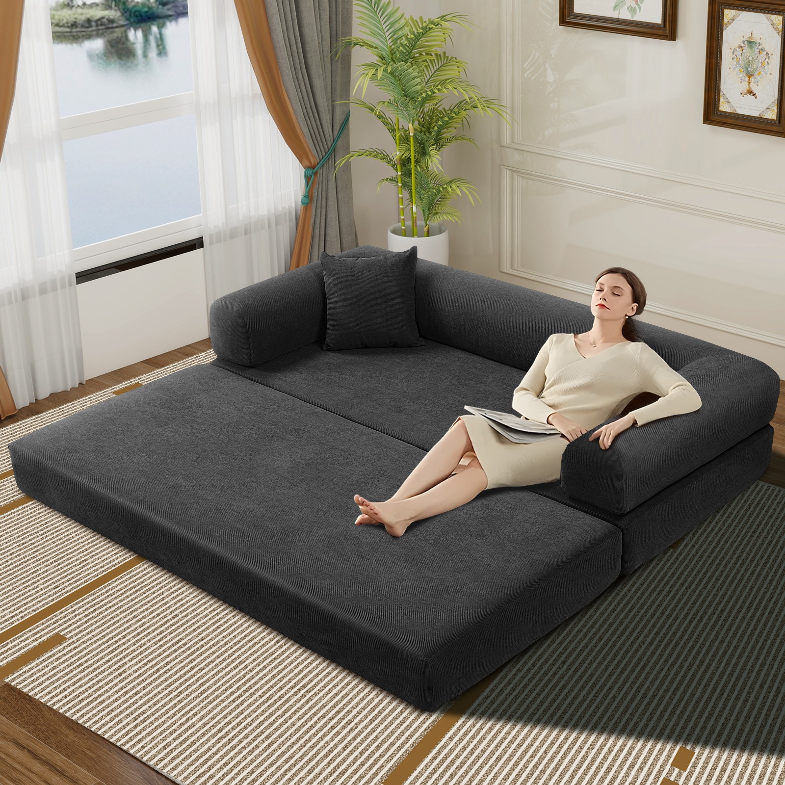 80″ Queen Convertible Sofa Bed, No Assembly Modern Boneless Couch Sofa in Box