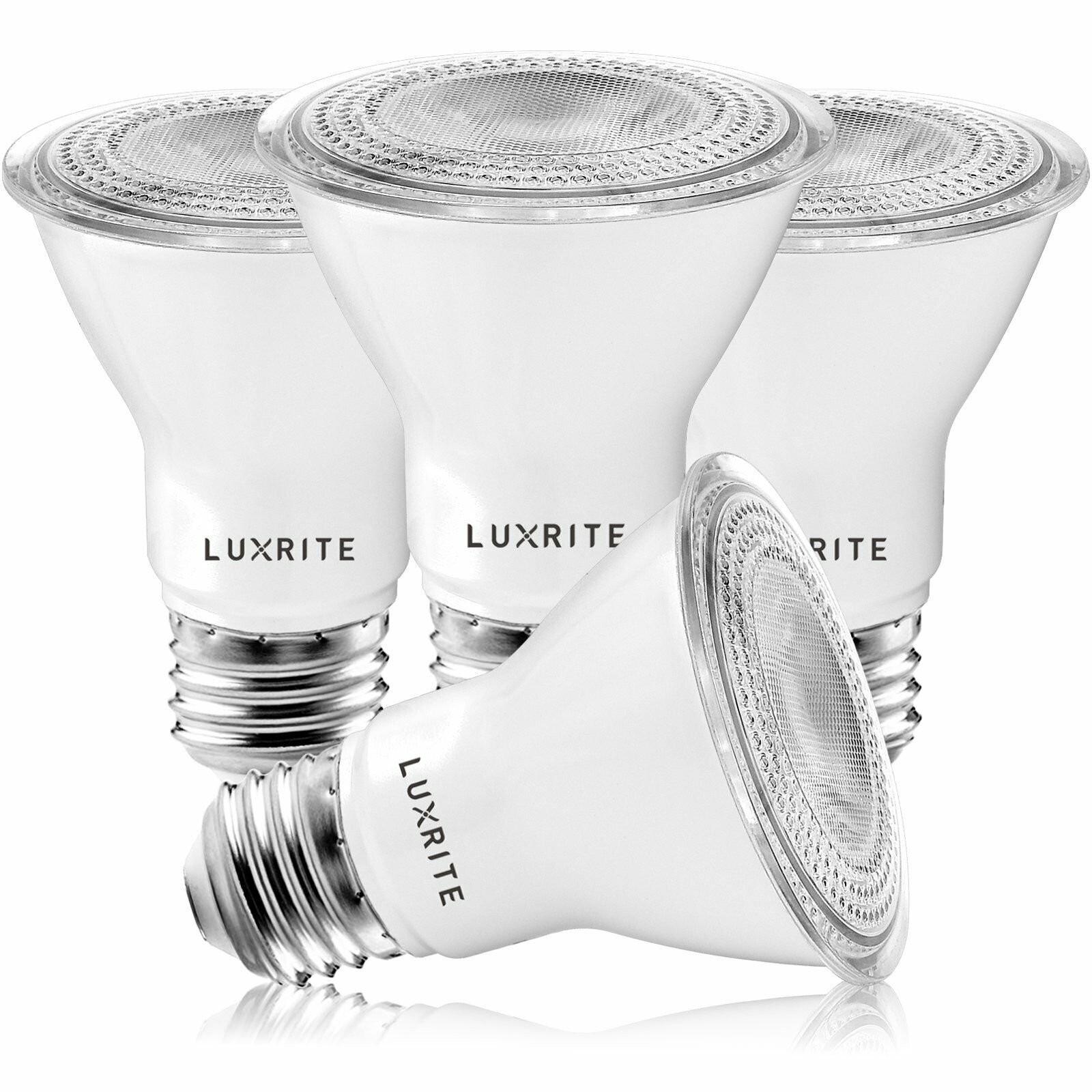 Luxrite 4-Pack PAR20 LED Bulb 7W=50W Warm White Dimmable Wet Rated UL Listed