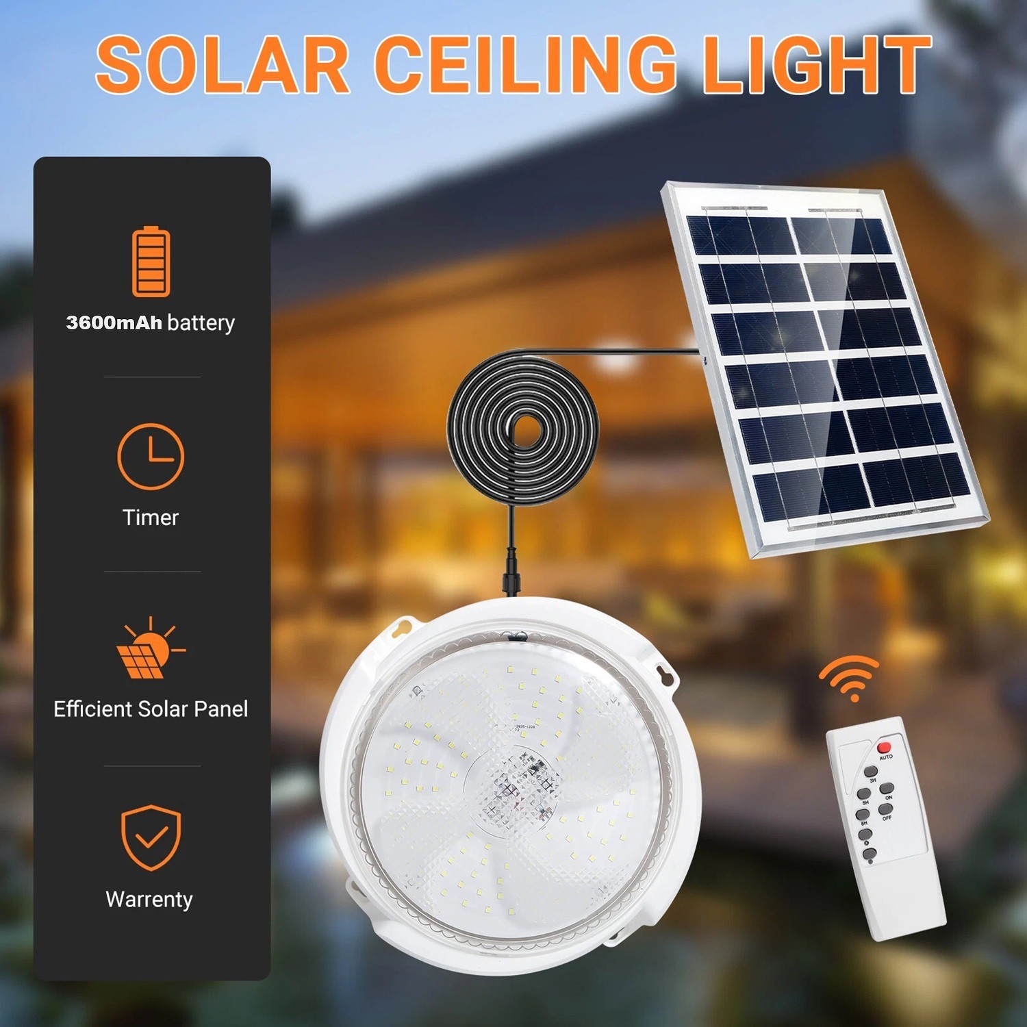 2Pack Solar Ceiling Light Outdoor Indoor Dimmable Pendant Lamp Garden Shed Barn