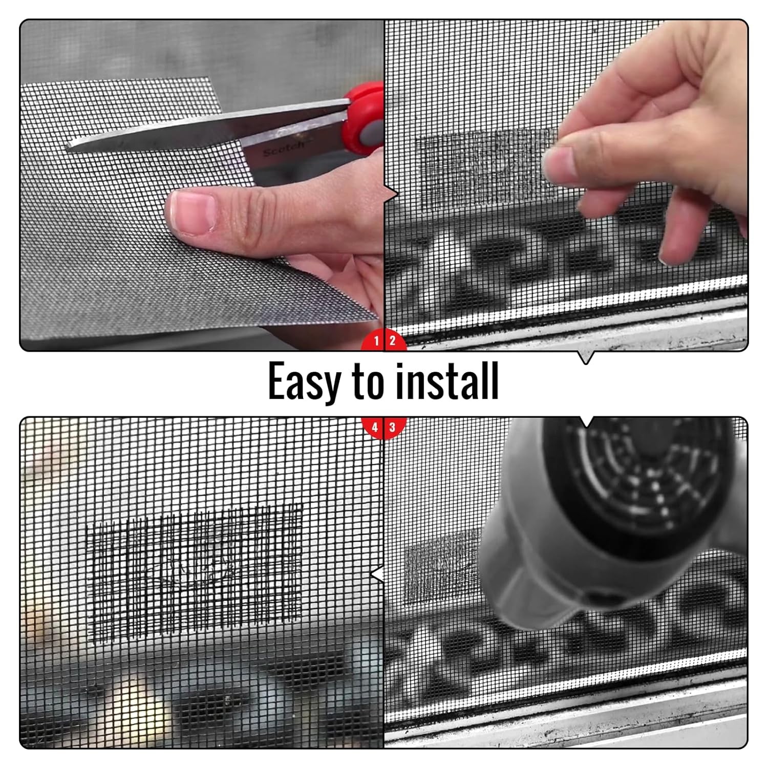Matenf Window Screen Repair Patch, 10 Patches, 4″x 4″(10cm x 10cm), Black, 3-Lay