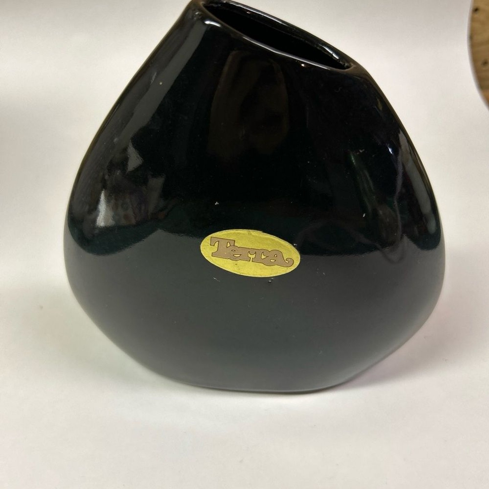 Tara Black Ceramic Vase Oblong Thin Classic Slanted Boho Decor