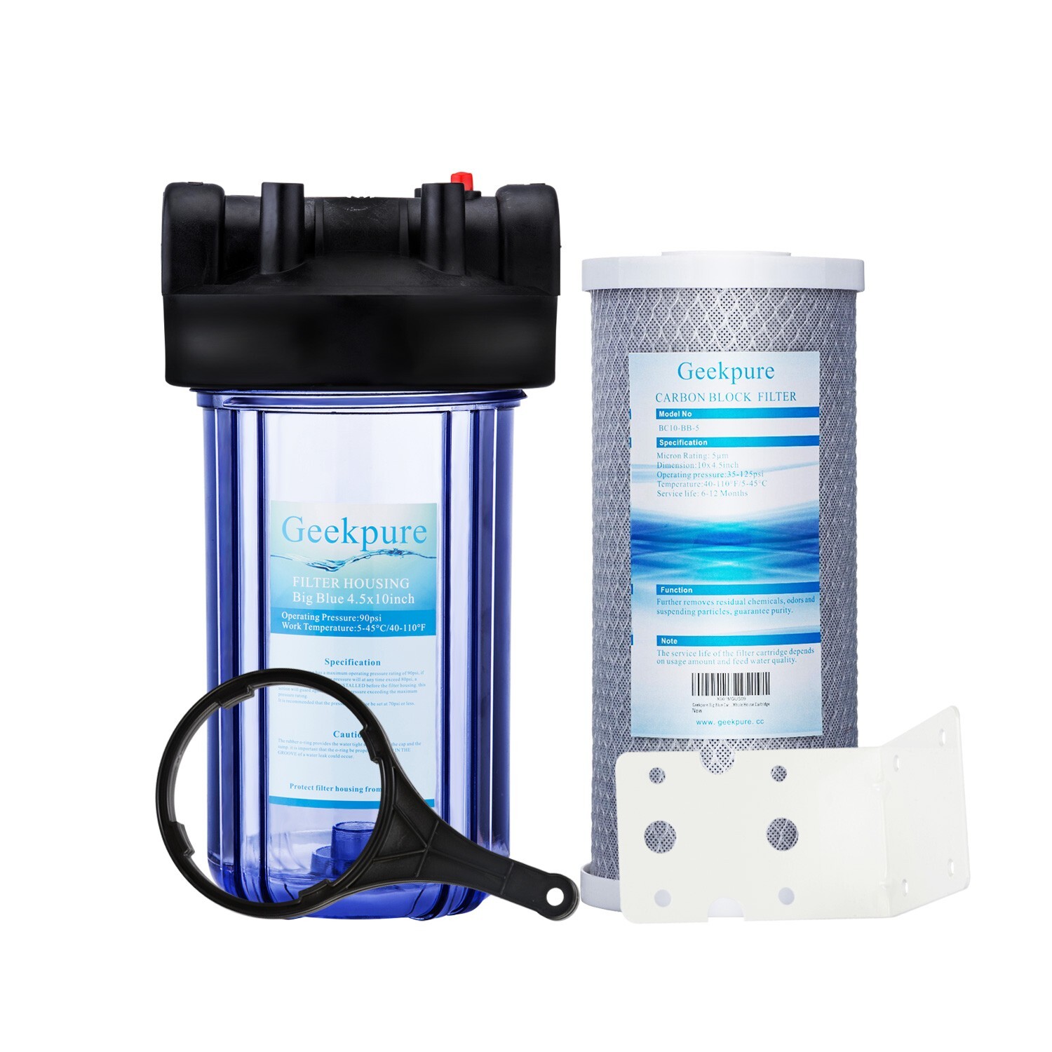 Geekpure Whole House Water Filtration w/ 10 Inch Big Housing 5 Mic Carbon Filter