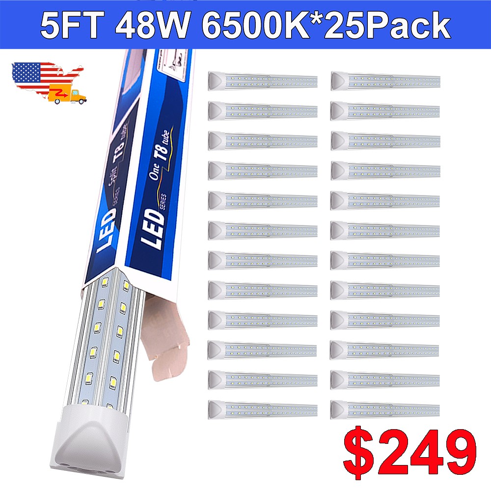 25 Pack 5Ft LED Cooler Lights 48W 6500K 6200Lm Clear Linkable Cooler Door Tube