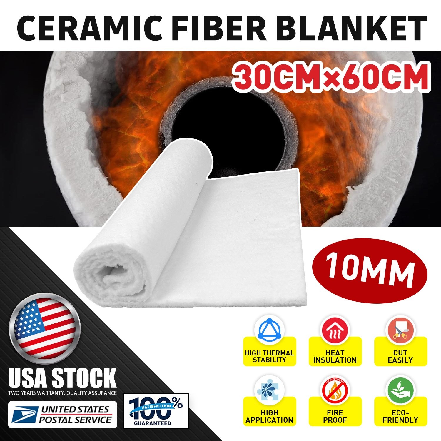 10mm Ceramic Fiber Blanket For High Temperature Pipe Insulation 30cm* 60cm