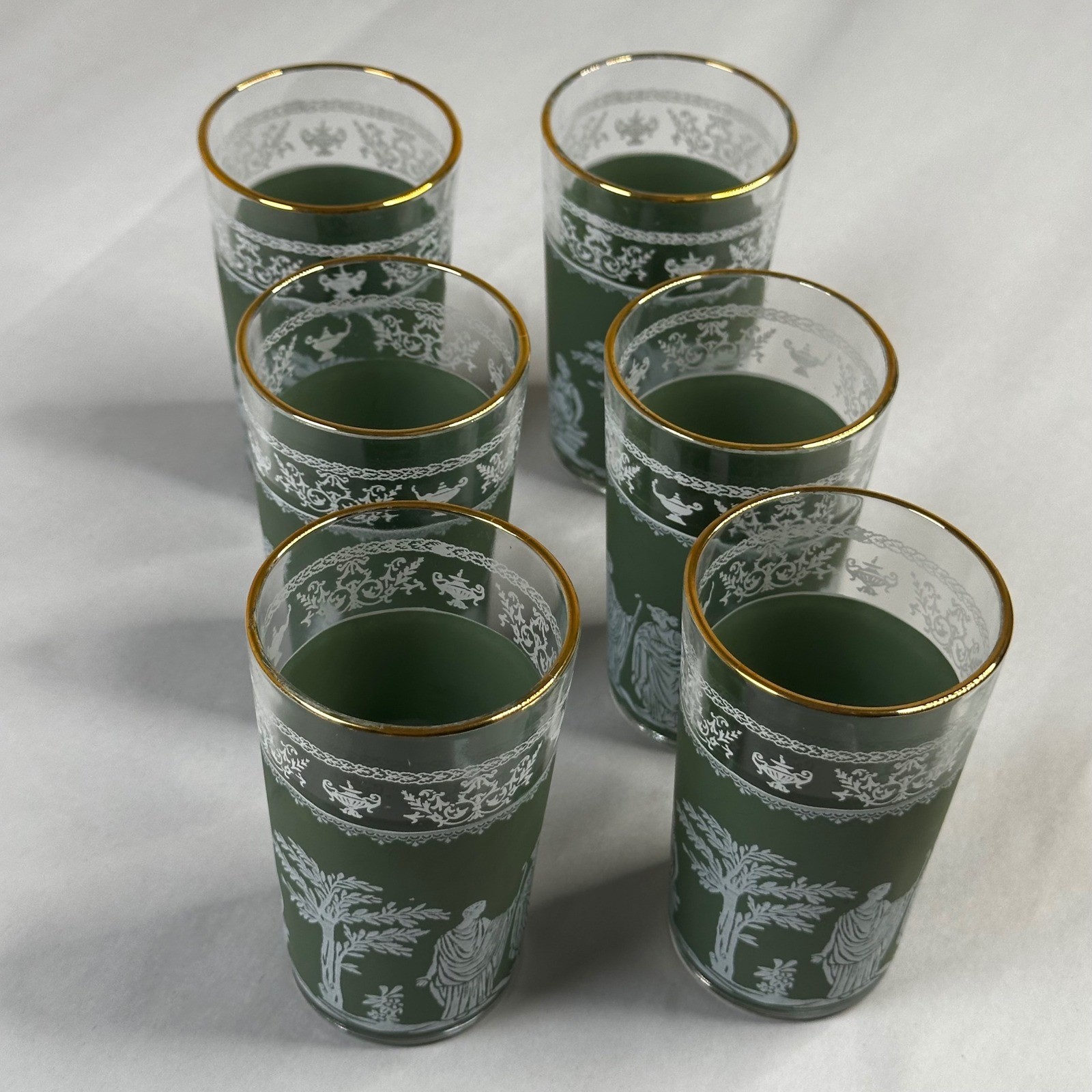 Wedgewood Jasperware Jeanette Juice Glass Mythology Tumbler Gold Rim Hellenic 6