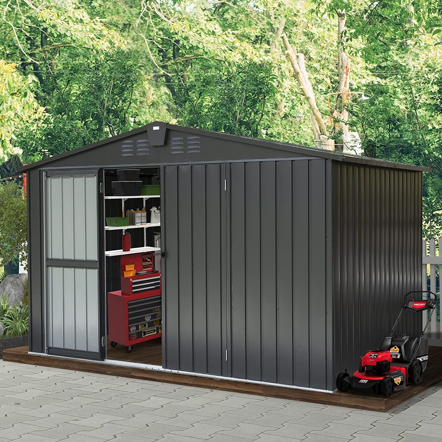 Domi Storage Shed 10’x 8′ Metal Shed for Backyard,Garden,Lawn,w/Lockable Door