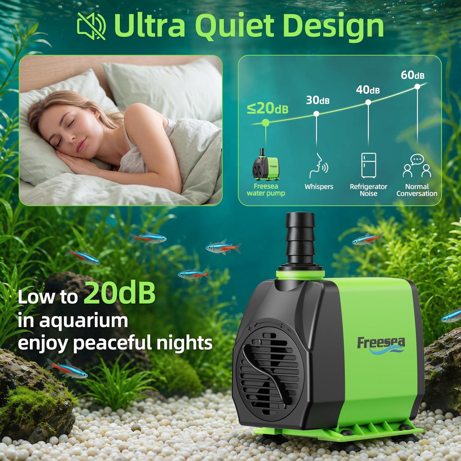 FREESEA 800GPH Small Pond Pump Circulate 500-1200 Gallon Pond In 1-2 Hours FS045