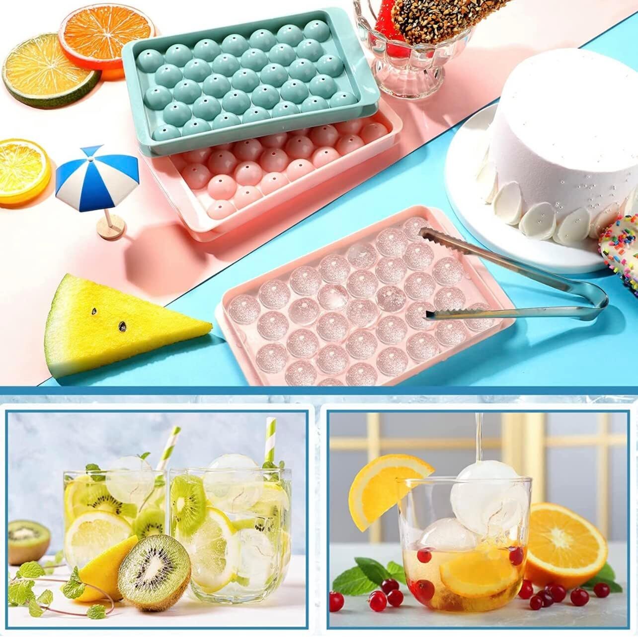 DIY Round Ice Cube Ball Maker PP Tray Silicone Sphere Mold Bar Whiskey Cocktails