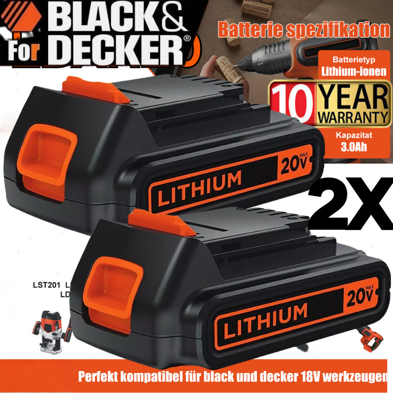 2PACK 20V Lithium-ion 1.5Ah Battery for BLACK DECKER 20 Volt LBXR20 LBX20 LB20