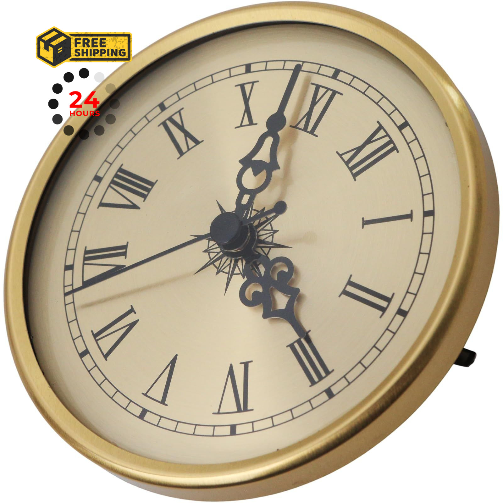 KH866 4.25 Inch Clock Insert (108mm) – Quartz Gold Trim Roman Large,