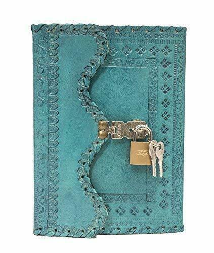 Leather Diary Journal Notepad Writing Book with Lock, Key and Handmade Papers UK
