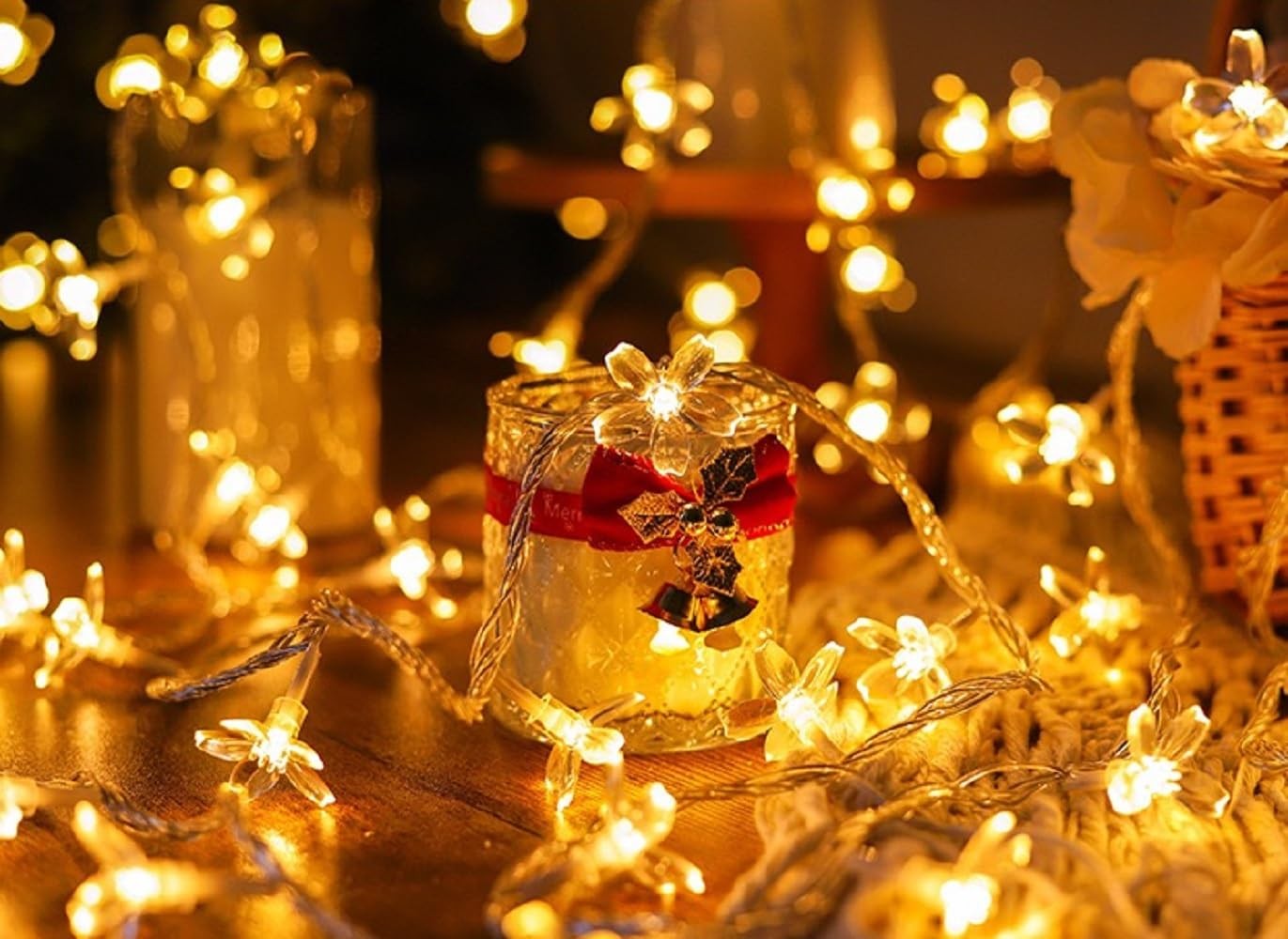 Flower String Lights Plug in 16ft 50 LED Cherry Blossom Fairy String Lights