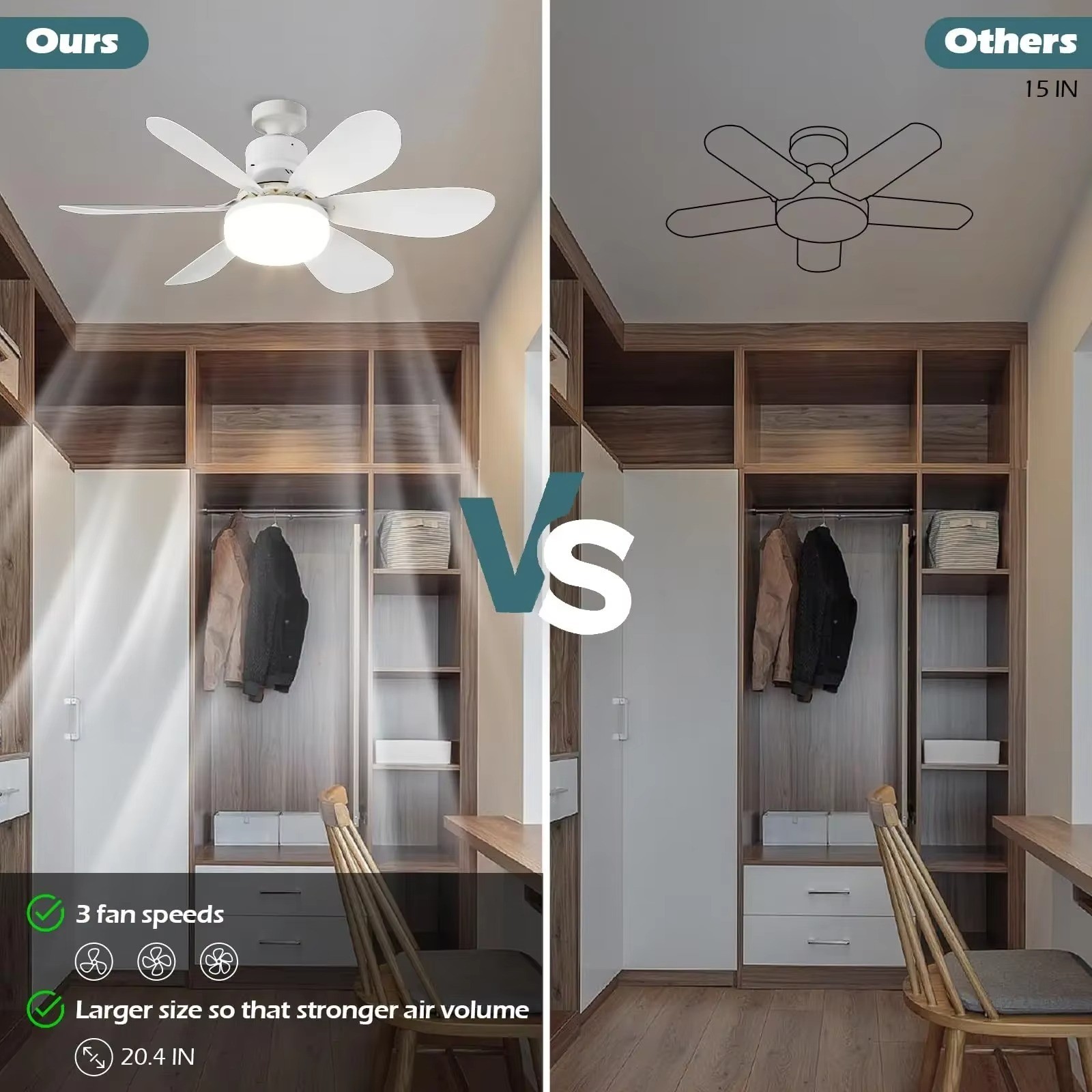 Socket Ceiling Fans With Lights And Remote- Socket Fan Light With Dimmable LED
