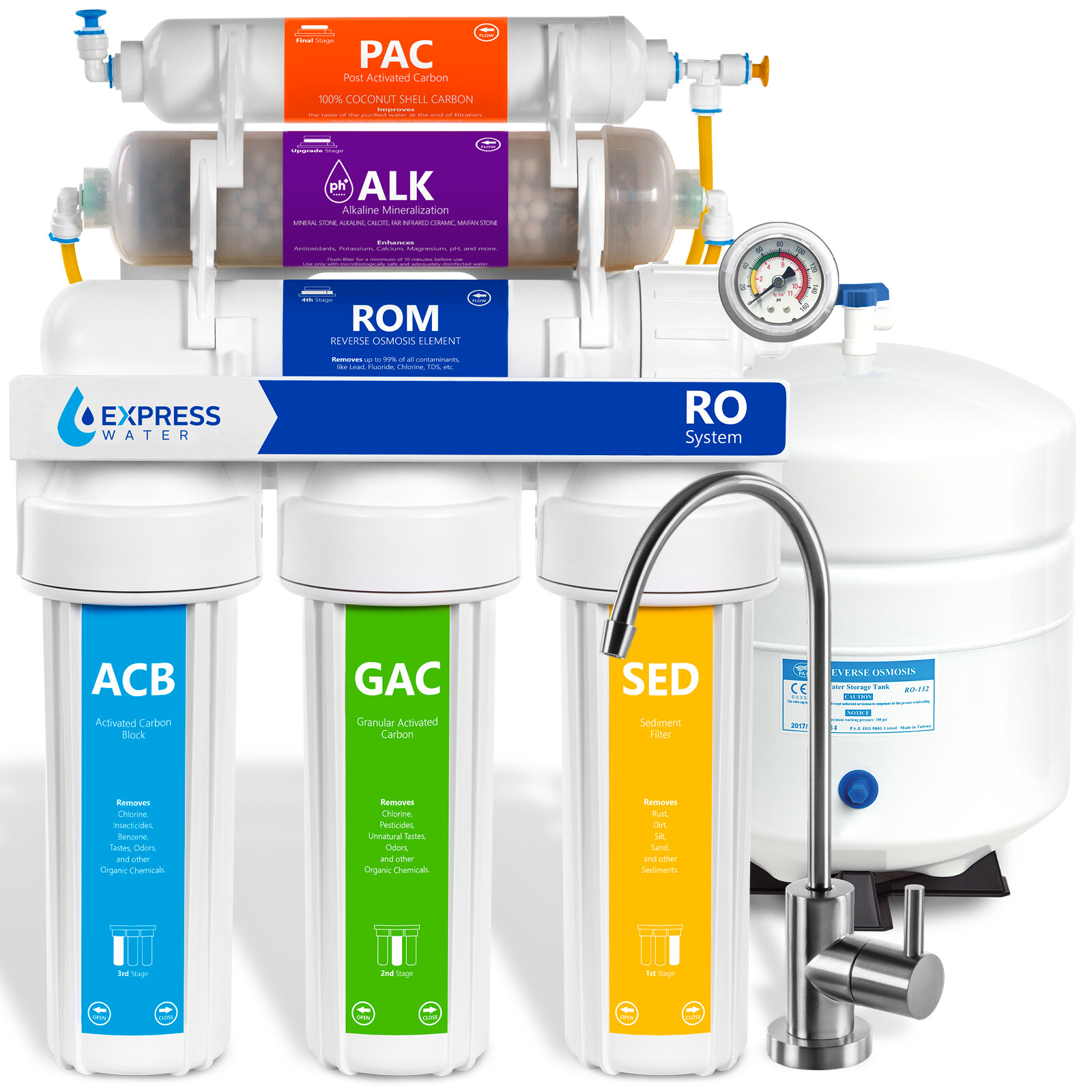 10-Stage Undersink Reverse Osmosis Alkaline Mineral Water Filter System 100 GPD