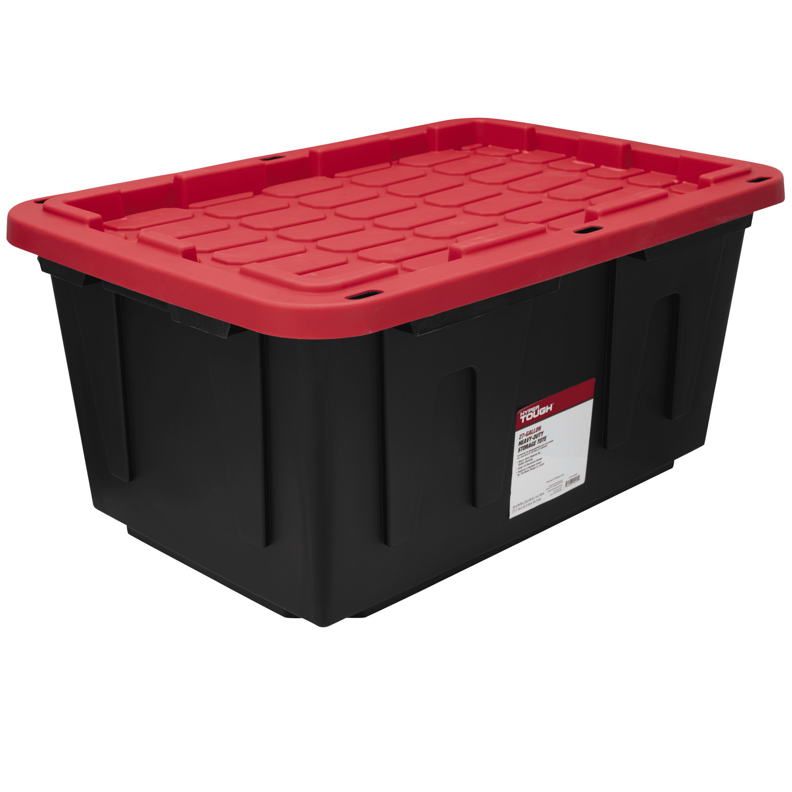 Large Bin 27 Gallon Plastic Storage Container with Snap-On Lid Black and Red
