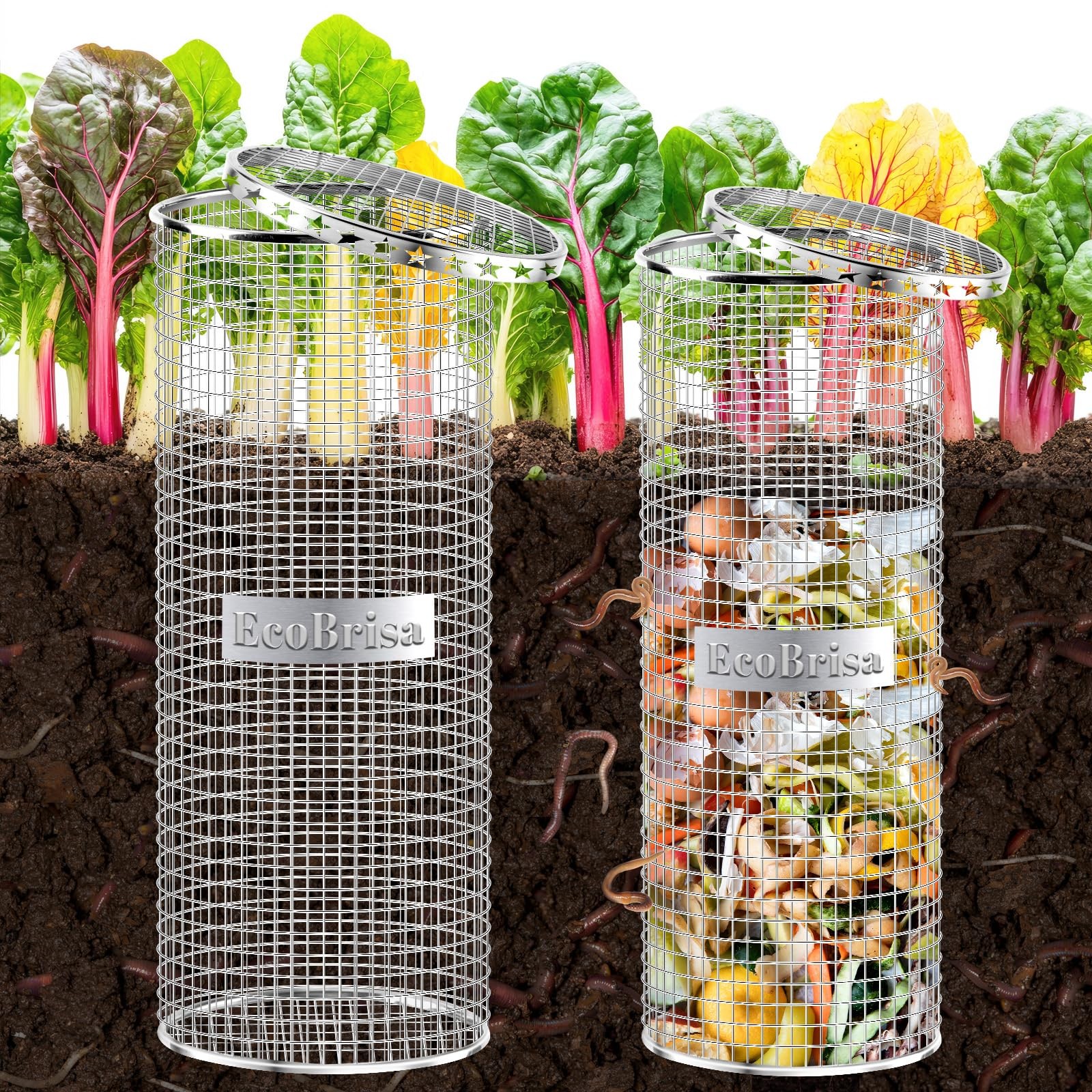 2pack Underground Worm Composting Bin, Metal Compost Bin for Silver