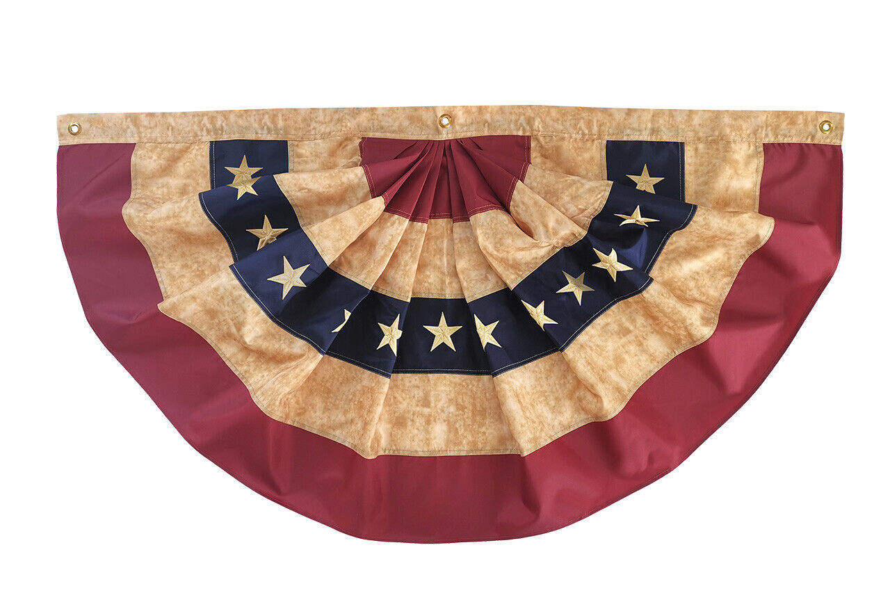 2X4′ Vintage Style Tea Stained USA Pleated Fan Flag American US Bunting Banner
