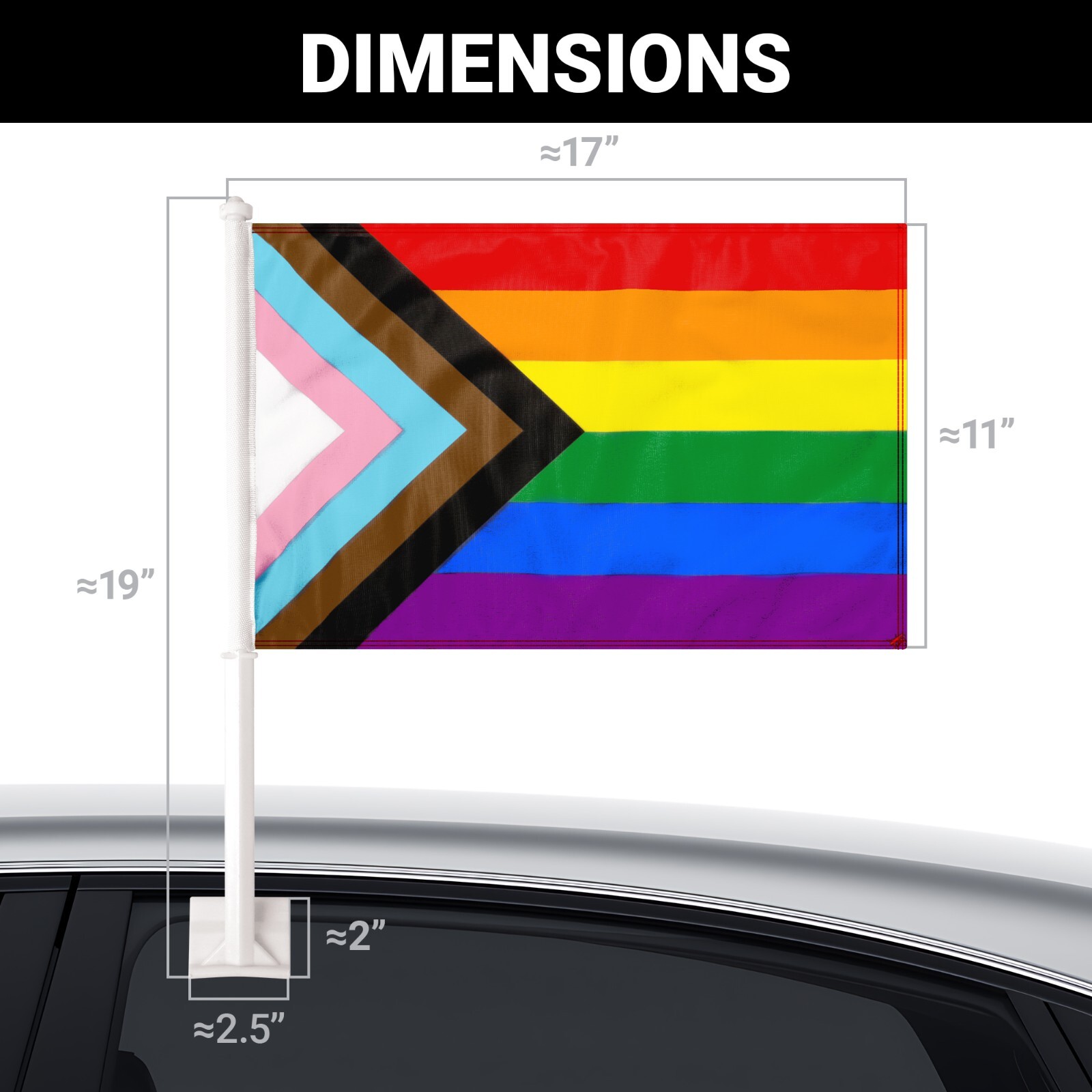 2 Pack: LGBT Progress Rainbow Pride Car Flag 11×17 In Double Sided Printed 150D