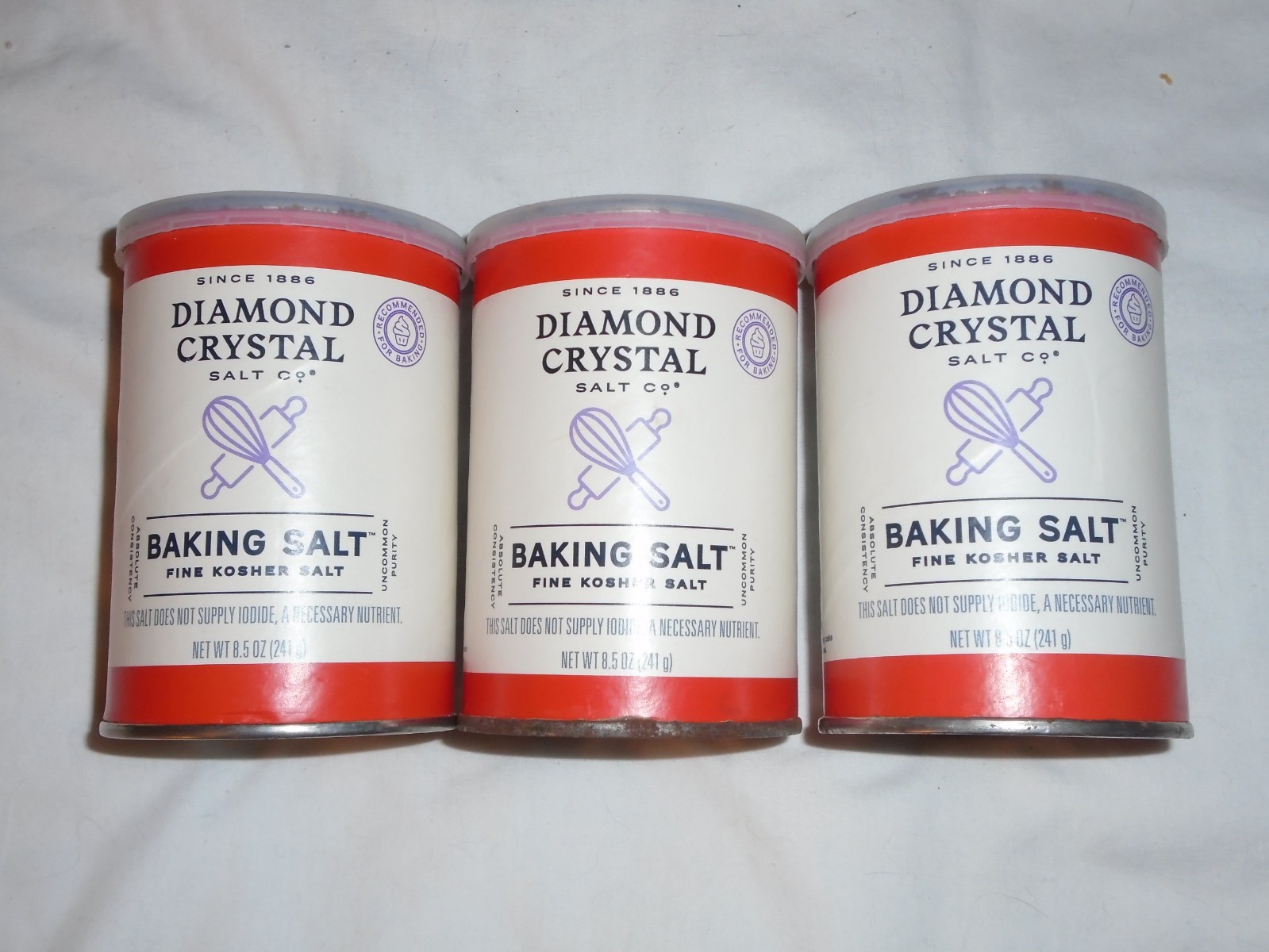 Set of 3 Diamond Crystal Fine Kosher Baking Salt 8.5 oz Cans – NEW.