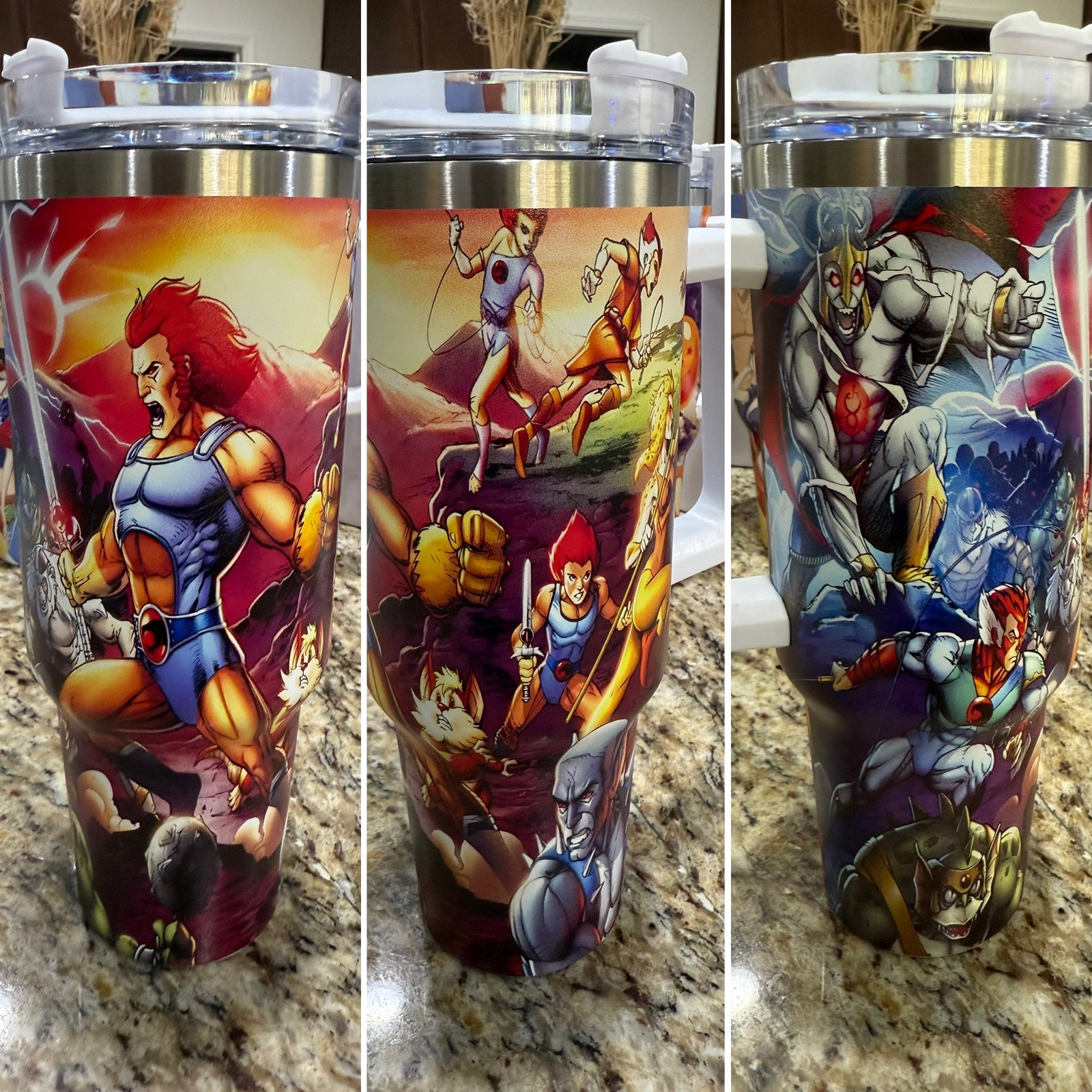 40oz Insulated Stainless Steel Tumbler With Handle & Straw Thunder Cats Theme.