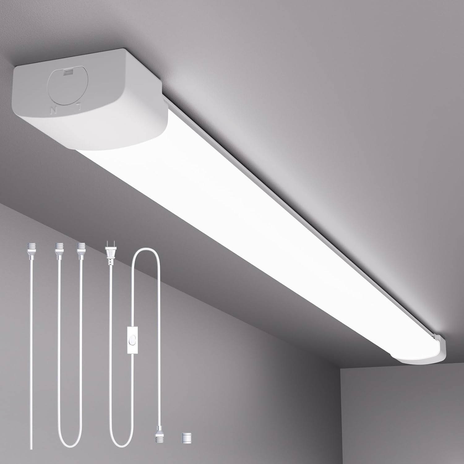 Plug in Light Fixture, 4FT Linkable 5000K Plug-in Ceiling Lights for Shop Garage