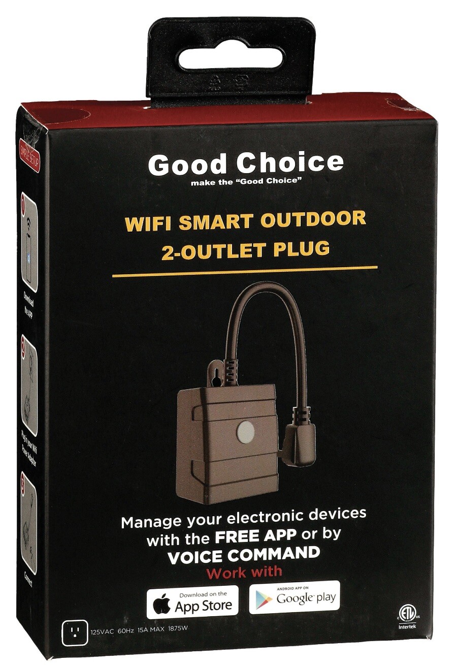 Good Choice Wi-Fi Smart Outdoor 2-Outlet Plug No Hub Required Apple/Google NIB
