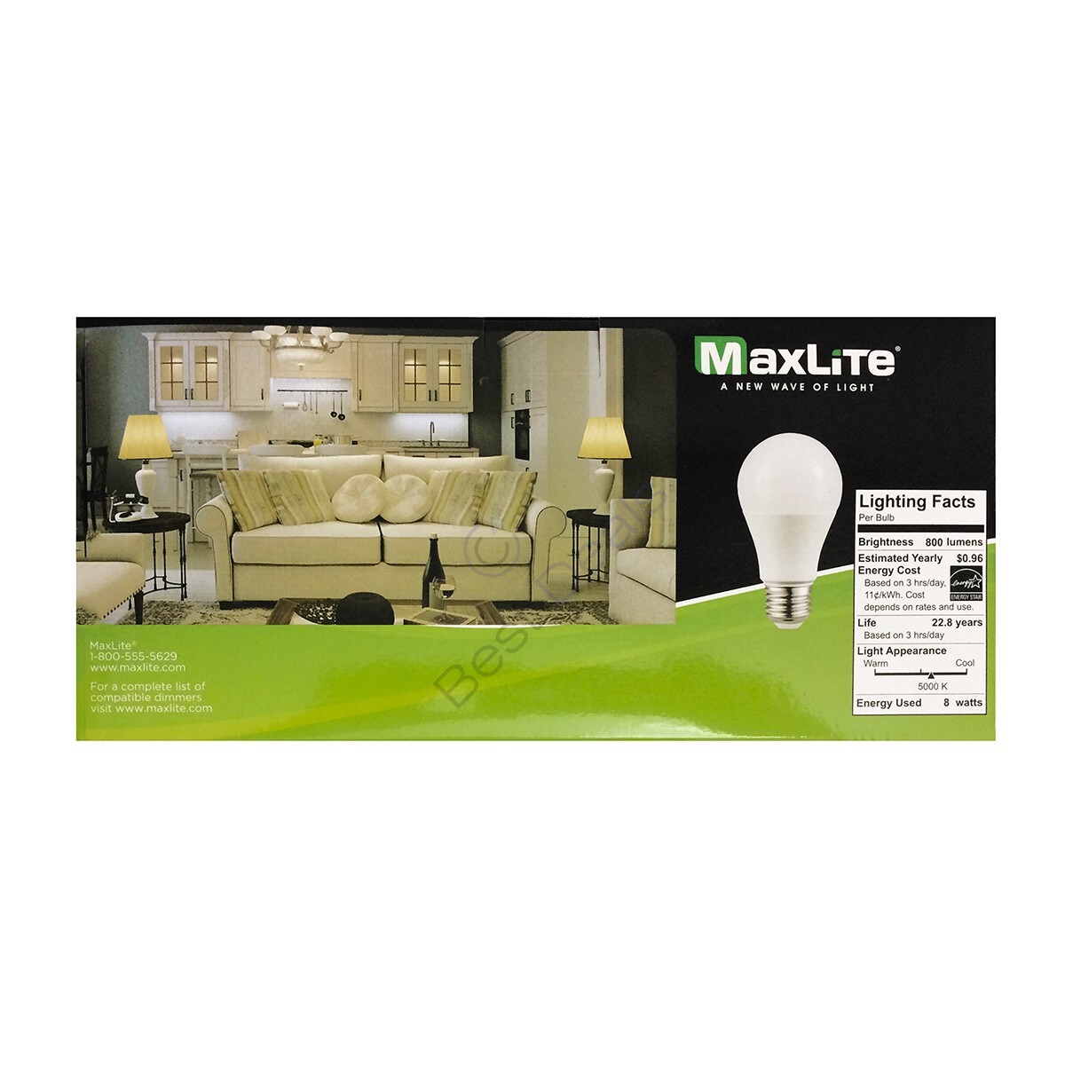 96 Pack Maxlite Dimmable LED 8W Daylight Light Bulb A19 60W replacement 5000K