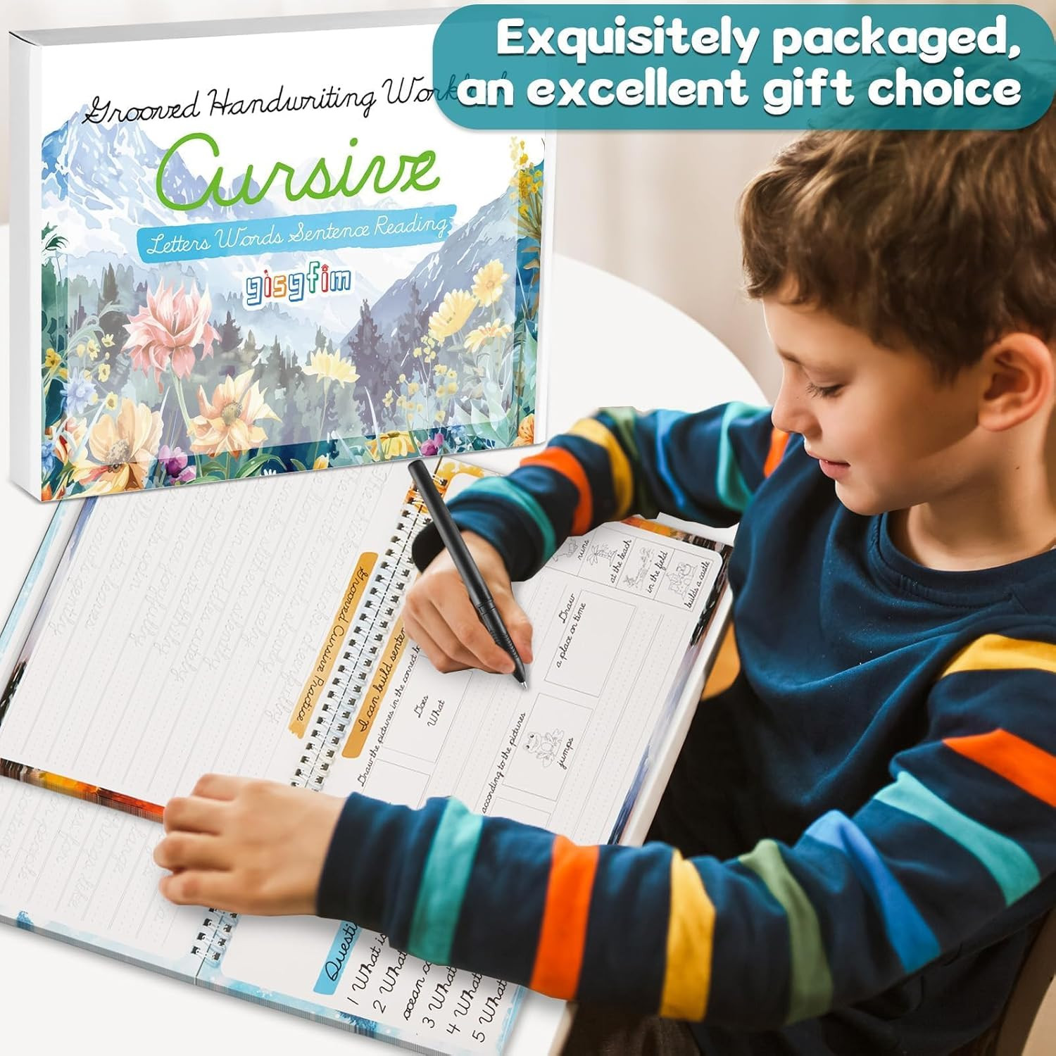 gisgfim 4 Pack Grooved Cursive Handwriting Workbook Kit Magic Reusable Grooved H